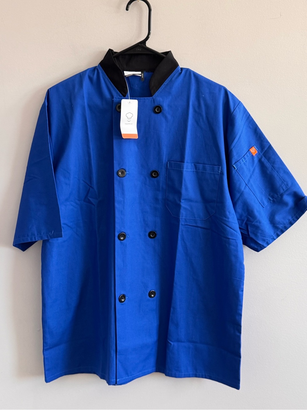 Happy Chef Men's M Royal Blue Black Short Sleeve Chef Coat Jacket NWT